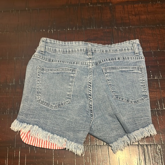 Blue and Red Jean Shorts with Distressed Frayed Hem 4th of July America - Picture 3 of 3